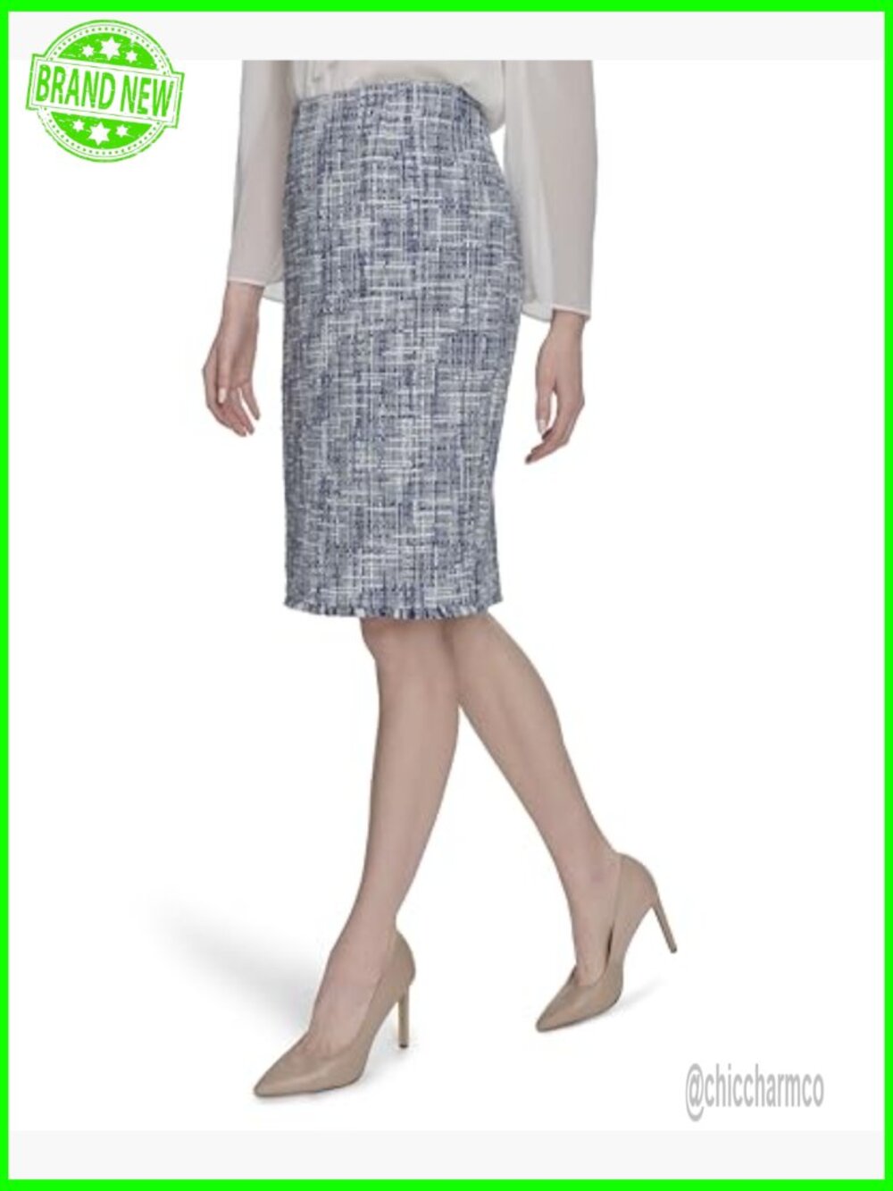 Tweed Pencil Skirt Knee Length Business Casual Button Dry Clean Only - Picture 3 of 6